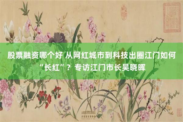 股票融资哪个好 从网红城市到科技出圈江门如何“长红”？专访江门市长吴晓晖