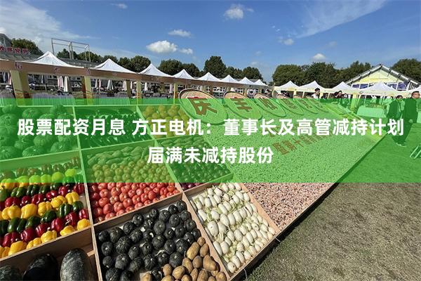 股票配资月息 方正电机：董事长及高管减持计划届满未减持股份